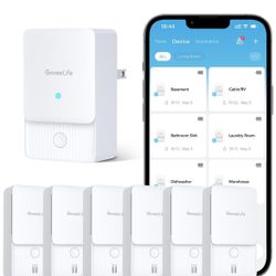 GoveeLife WiFi Water Leak Detector 2 for Home, Smart Water Ieak Sensor 6 Pack with 100dB Adjustable Alarm and App Alerts, LoRa Up to 1968ft New Open B
