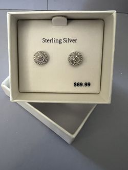 Sterling Silver Round Diamond Accent Halo Earrings