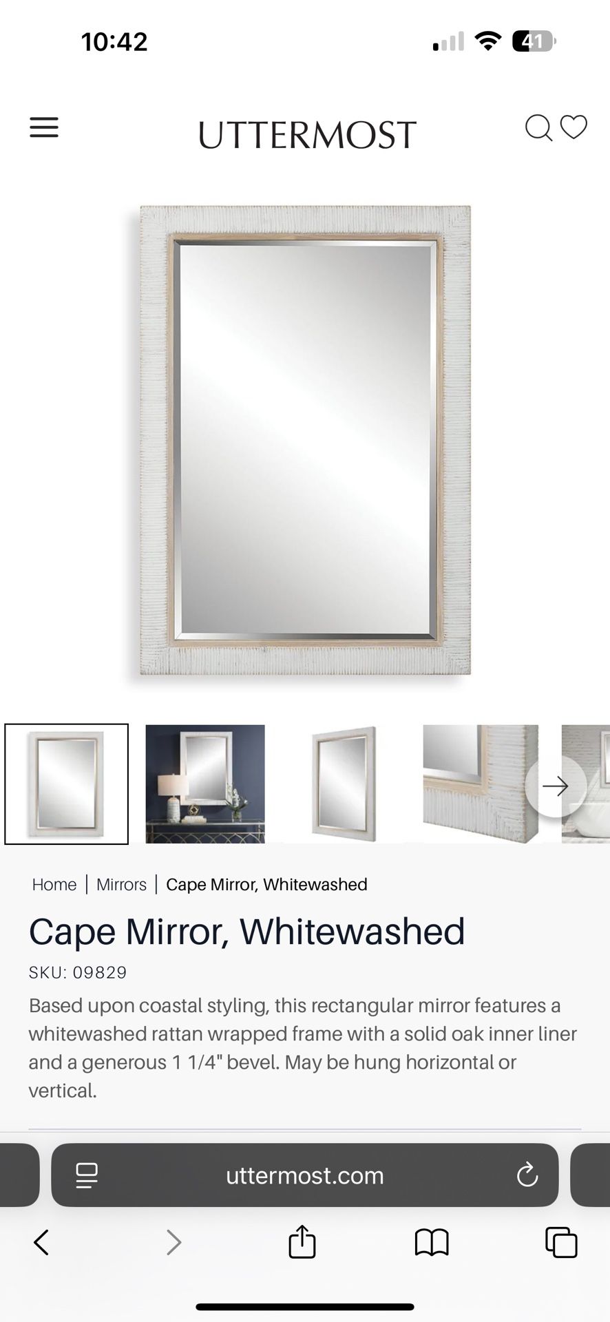 Cape Mirror, Whitewashed $275