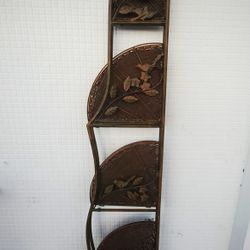 Detailed Iron And Rattan Folding Corner Shelf 