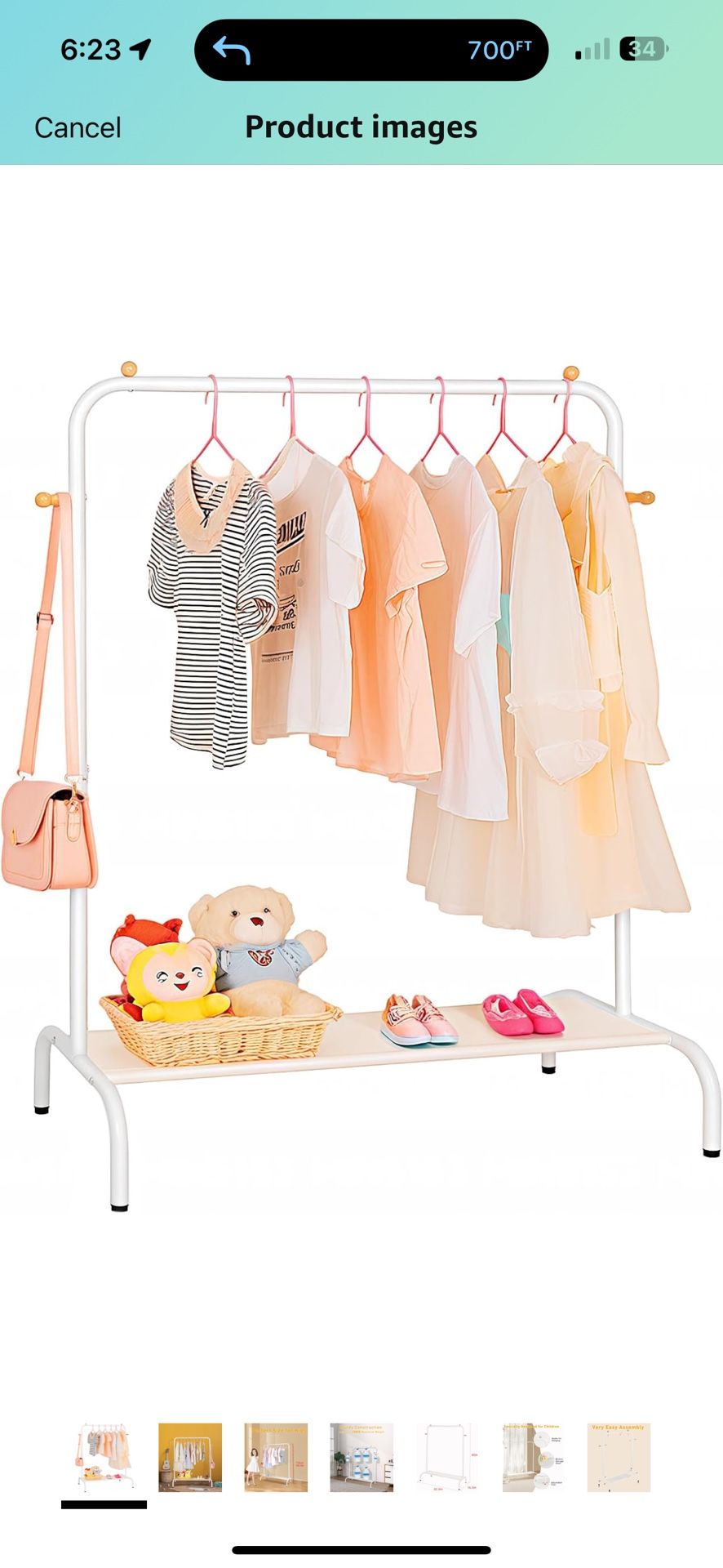 Kids Clothing Rack - Garment Rack with Bottom Storage Shelf for Children, Small Baby, & Toddler, Clothes Organizer, Shirts, Dresser, Hat, Backpack, Be
