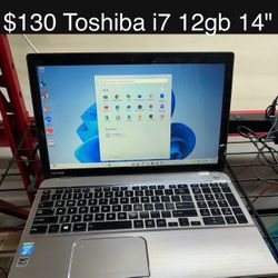 Toshiba Satellite Laptop 14” 12gb i7 700gb Windows 11 Includes Charger, Good Battery 