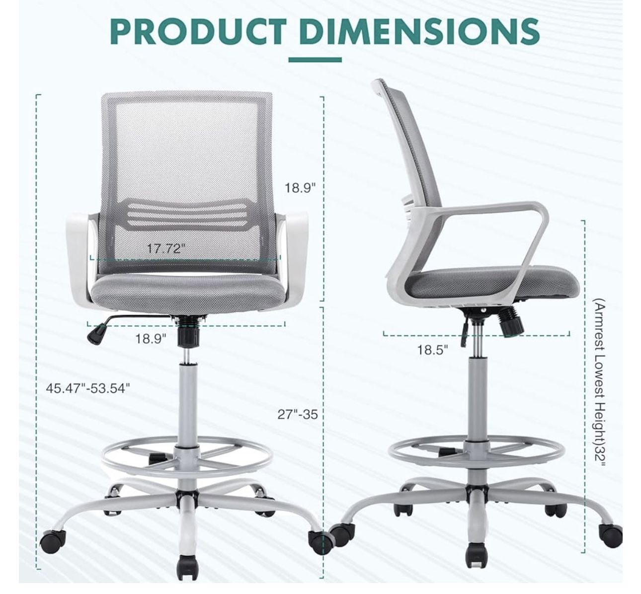 Office Chair with Ergonomic Lumbar Support Armrests Standing Desk Chair with Breathable Mesh, Comfortable Padded Seat Cushion Grey