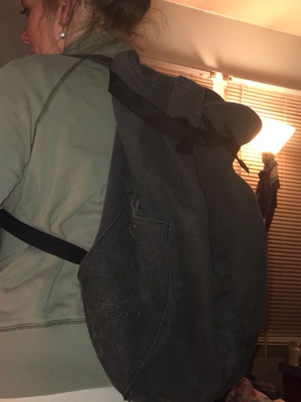 Unisex Black Canvas Knapsack Backpack Duffle Bag w Shoulder Straps Travel