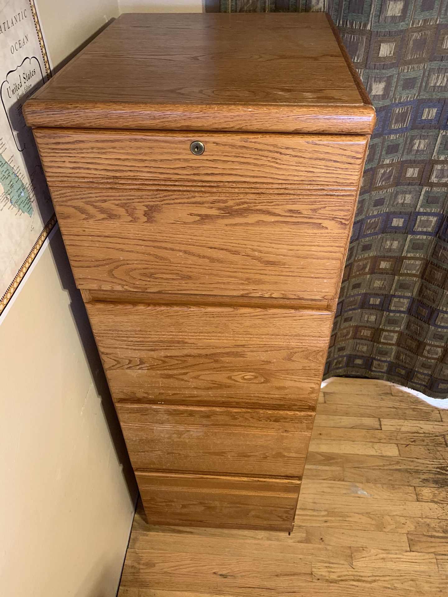 Solid oak 4 drawer file cabinet