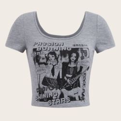 SHEIN Gray Anime Alternative/gothic Crop Top