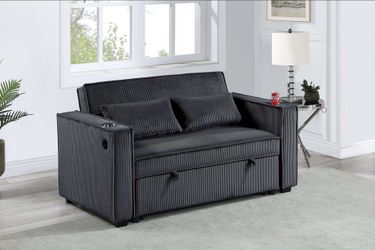 BRAND NEW BLACK CORDUROY SOFA SLEEPER (Pull-Out: 59" x 61")