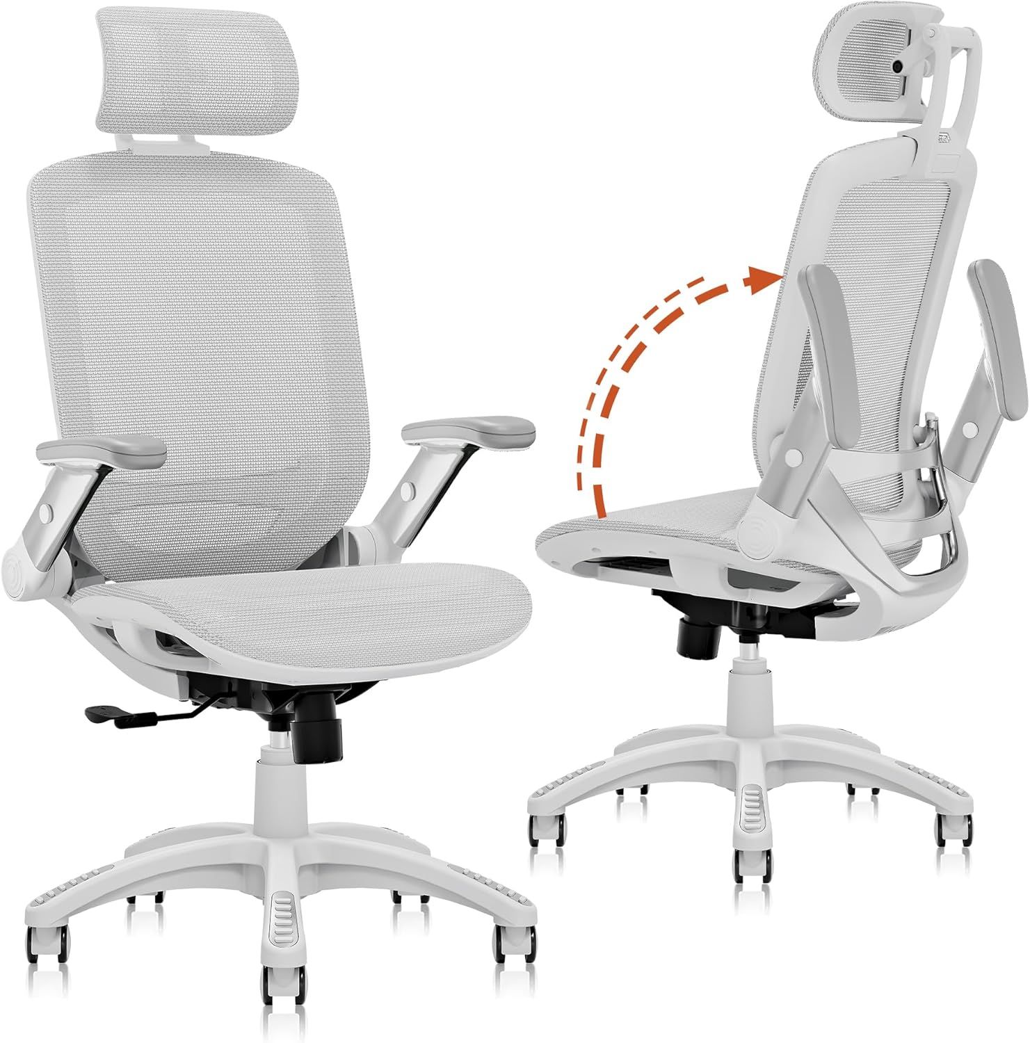 Ergonomic Office Desk Chair, High Back with Headrest, Flip-Up Arms, Gray