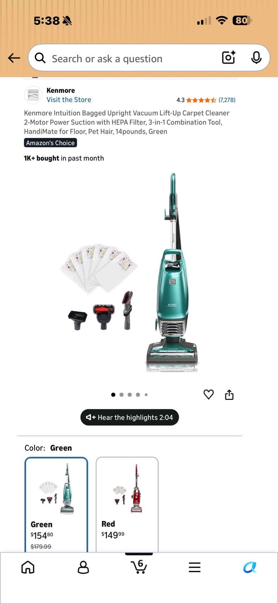Kenmore Intuition Bagged Upright Vacuum Lift-Up Carpet Cleaner