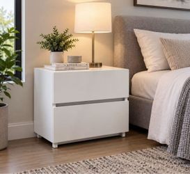 Modern White Nightstand – 2 Drawers | Brand New