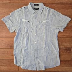 Men's Eighty Eight Snap Button Striped Cotton Short Sleeve Shirt Size M