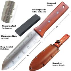 Garden Knife [7 Inches, Japanese Stainless Steel] Durable Gardening Tool for Weeding, Digging, Cutting & Planting with Leather Sheath and Sharpening S