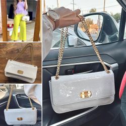 Michael Kors White Patent Clutch Gold Chain Crossbody