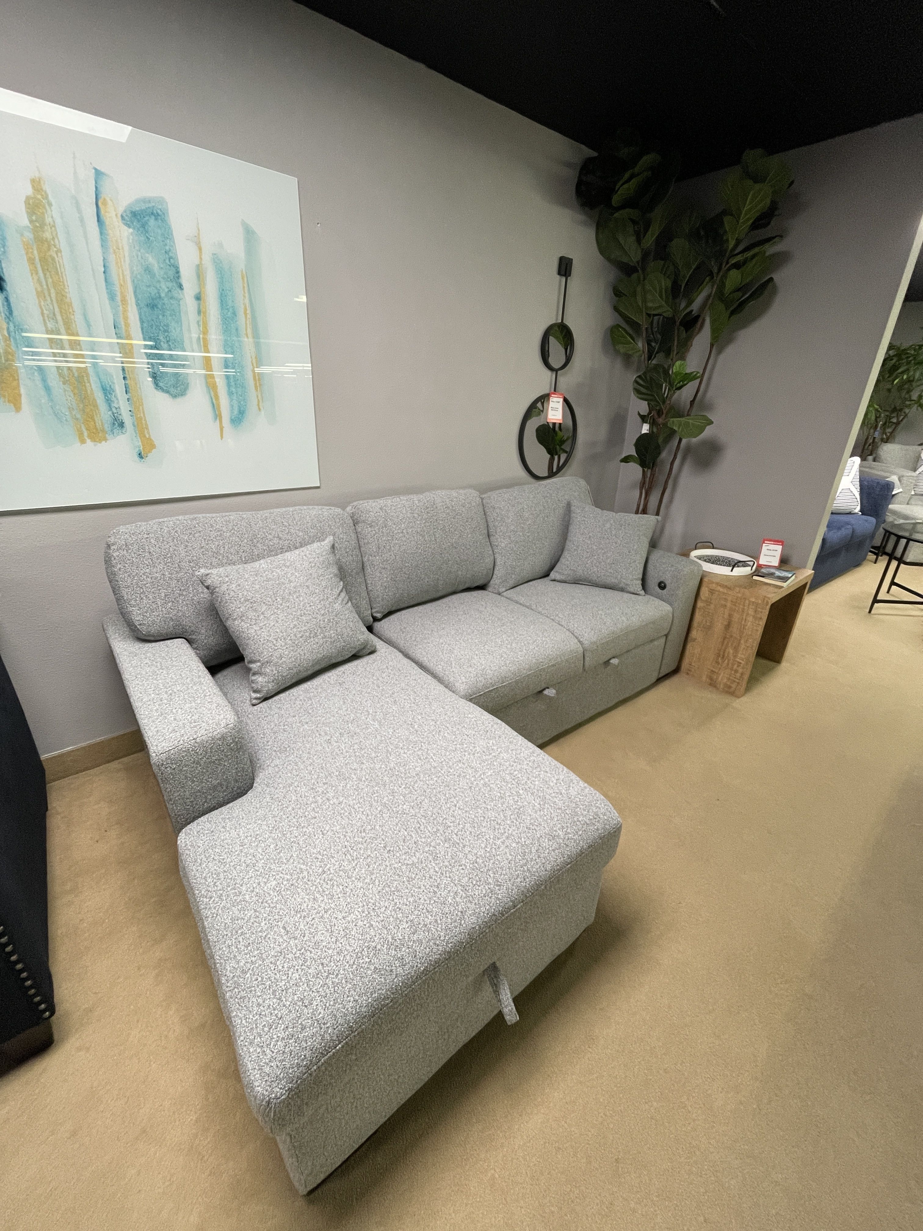 Sleeper Sectional with Left Chaise, Pull-out Bed and Hidden Storage, Charging Ports