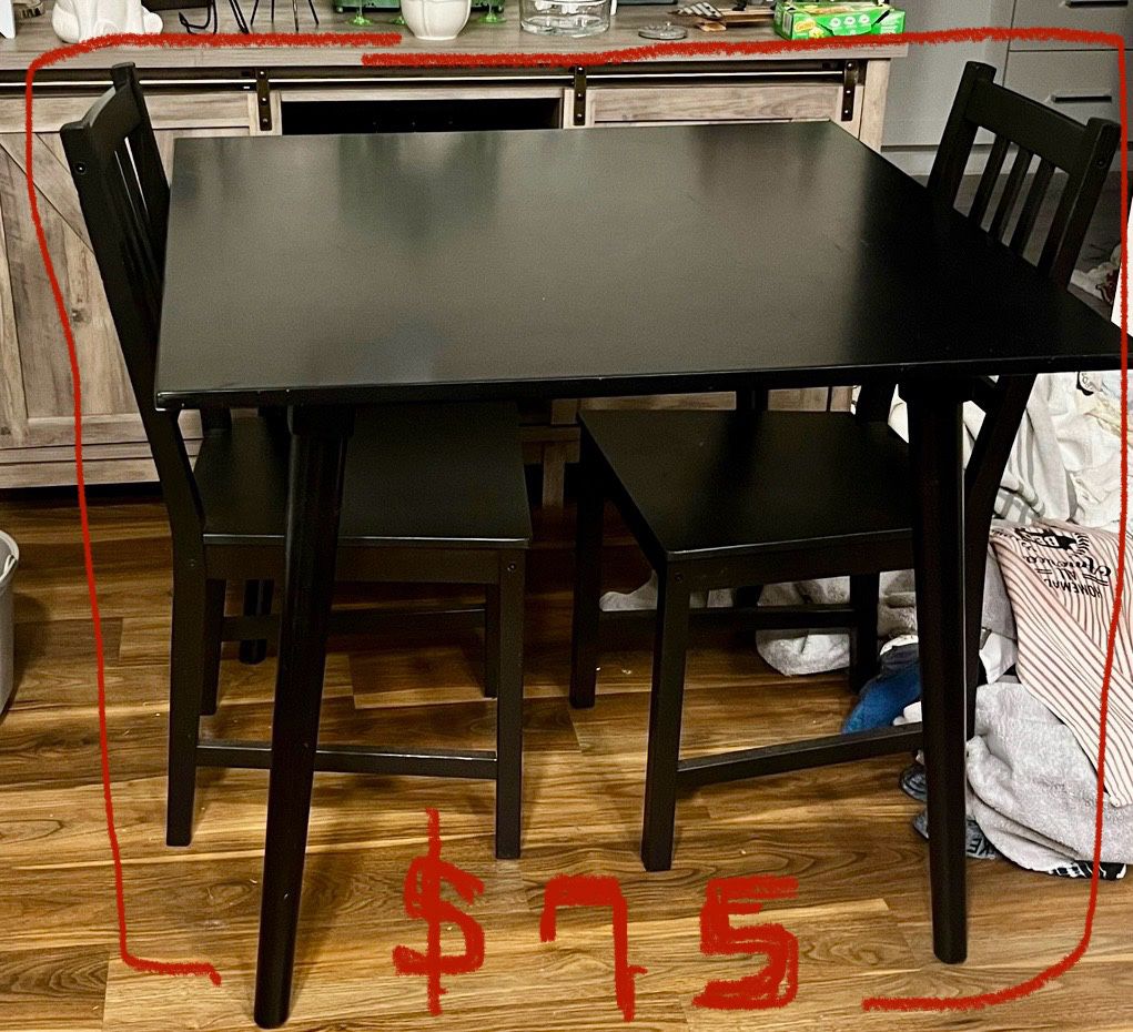 BLACK DINING TABLE  & 2 BLACK IKEA CHAIRS- Pier One $75
