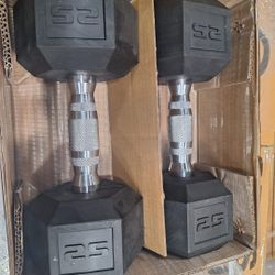 25lbs X2 Pairs Set Of Two BalanceFrom Rubber Coated Hex Dumbbell

