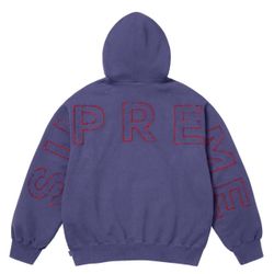 Supreme Frayed Hooded Sweatshirt Washed Navy With Red
