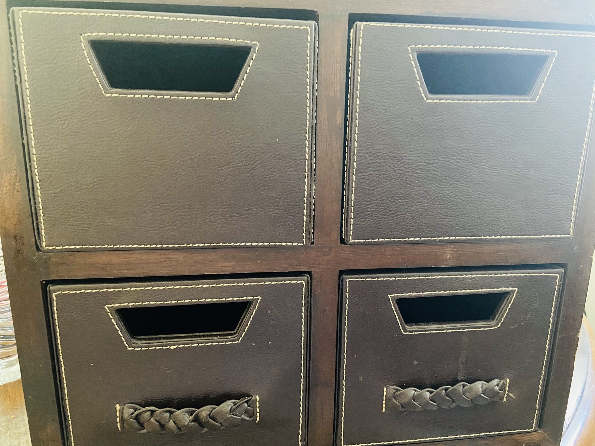 Leather, Wood & Suede Storage Drawers