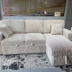 Soft  Like Silk Corduroy Fabric Reversible sectional w/Pull out bed On Sale! Free Local Delivery Included!! 