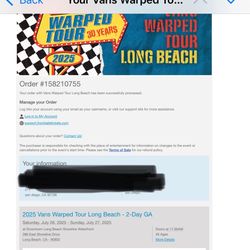 2 GA Vans Warped Tour Long Beach Tickets 