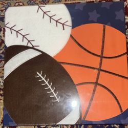 2 Sports Theme Wall Art - Baseball, Basketball & Football Decorative Canvas for Kids Room or Playroom $15 Each