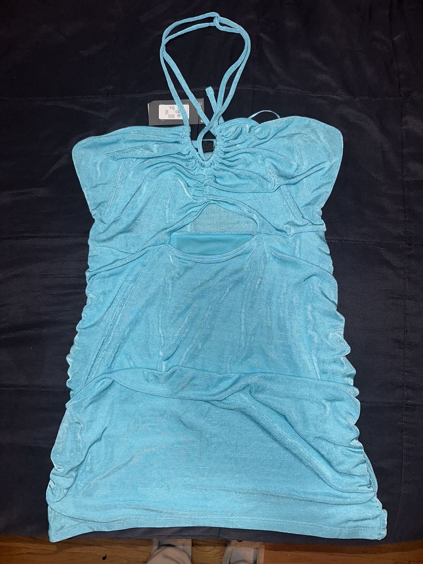 Blue Halter Cut Out Dress (XL)