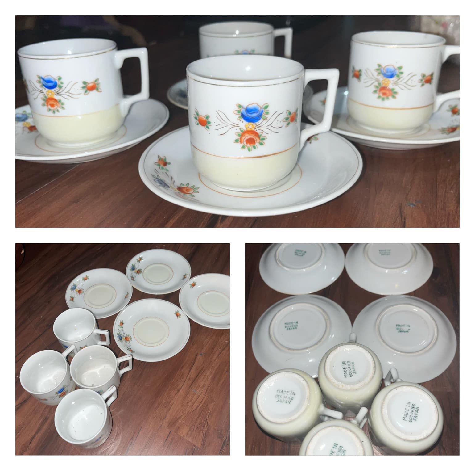 VINTAGE JAPANESE TEA SET w/ 4 Cups & Saucers (Made in Occupied Japan)