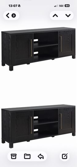 Black Wood TV Stand with Cabinet Doors