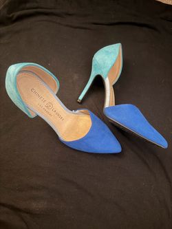 Chinese Laundry Two-Tone Suede Pointed-Toe Blue Heels