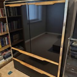 Vintage Mid-Century Modern Bar Cabinet / Record Storage Console – Black & Wood – Retro Design