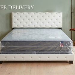 NEW KING SIZE BED FRAME WITH MATTRESS AND BOX SPRING SET FREE DELIVERY EVERYTHING INCLUDED NEW FURNITURE KING BED