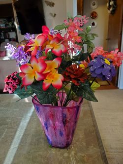 6x6 in tall alcohol ink vase, purple and pink