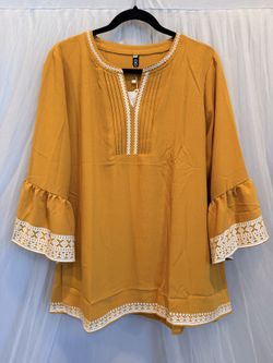 CiCiBird Mustard Yellow Embroidered Tunic Dress — Size 2XL