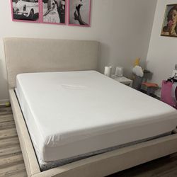 Living Spaces queen bed frame + box spring