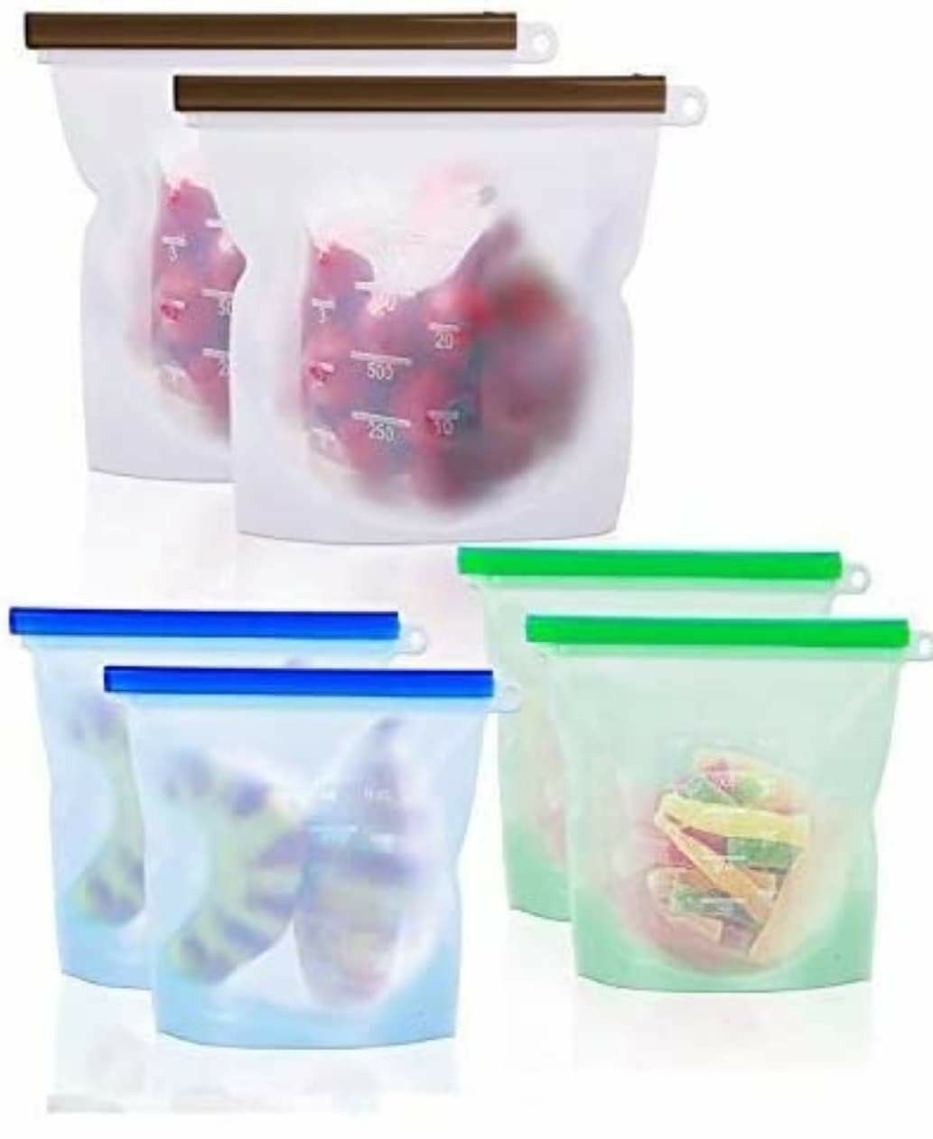 Reusable Silicone Food Storage Bags (Set of 6), NovoLido Leakproof Food Container Bags for Sandwich Vegetable and Liquid, FDA Approved Food Grade