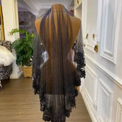 Black Floral Beaded Wedding Veil 