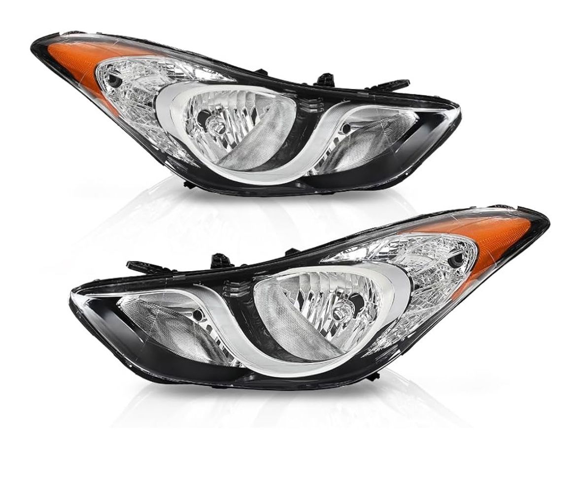 Headlight Assembly Fit for Hyundai Elantra 2011 2012 2013 Front Headlamp Clear Lens Chrome Housing Amber Reflector Passenger and Driver Side faros del