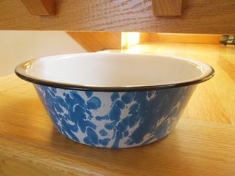 Antique Turquoise & White Spongeware Graniteware Bowl