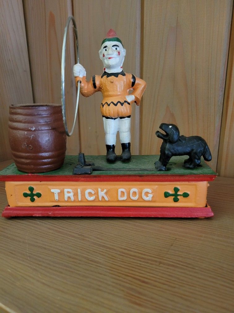 Mechanical Bank Cast Iron Trick Dog Shepard Hubley Reproduction