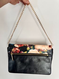 Halogen Leather Black Floral Clutch Bag