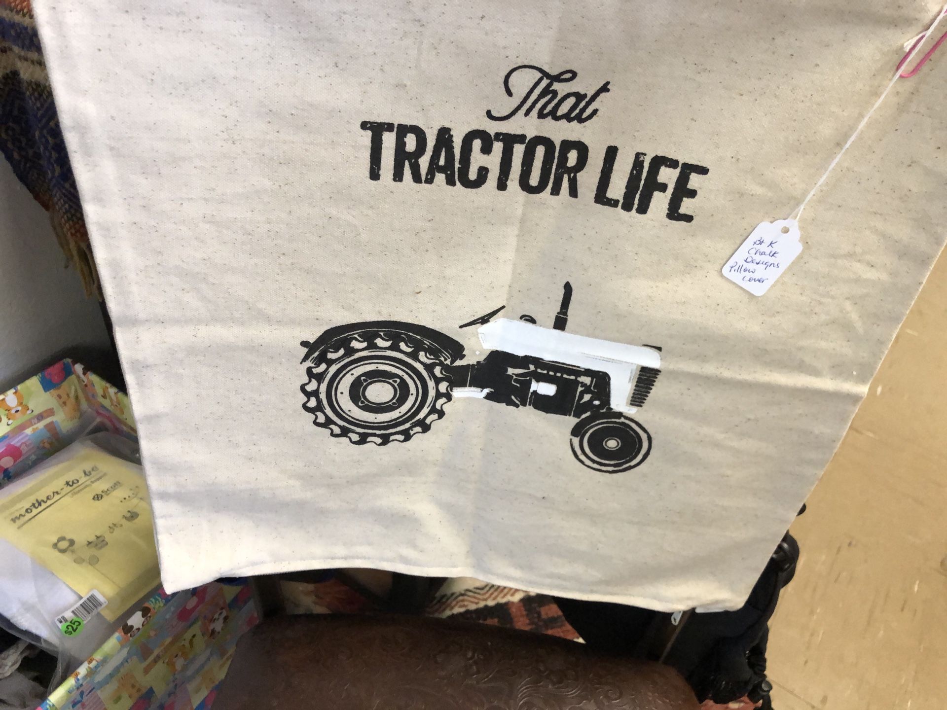 Chalk Embellished pillow cover”That tractor life”