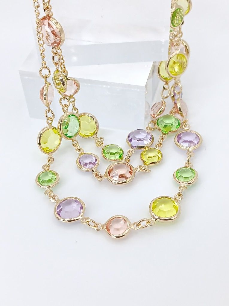 Layered Multicolor Gold Plated Chains Necklace