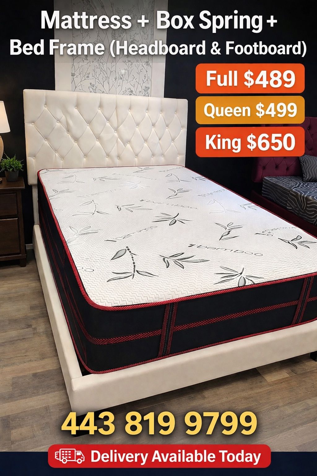 Queen Mattress Come With Bed 🛌 Frame And Free Box Spring - Free Delivery 🚚 Today To Reasonable Distance