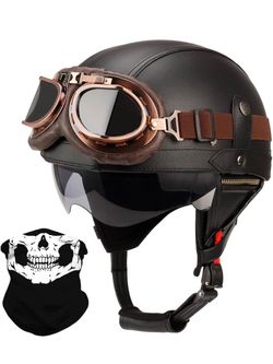 Leather Motorcycle Half Helmet for Adults