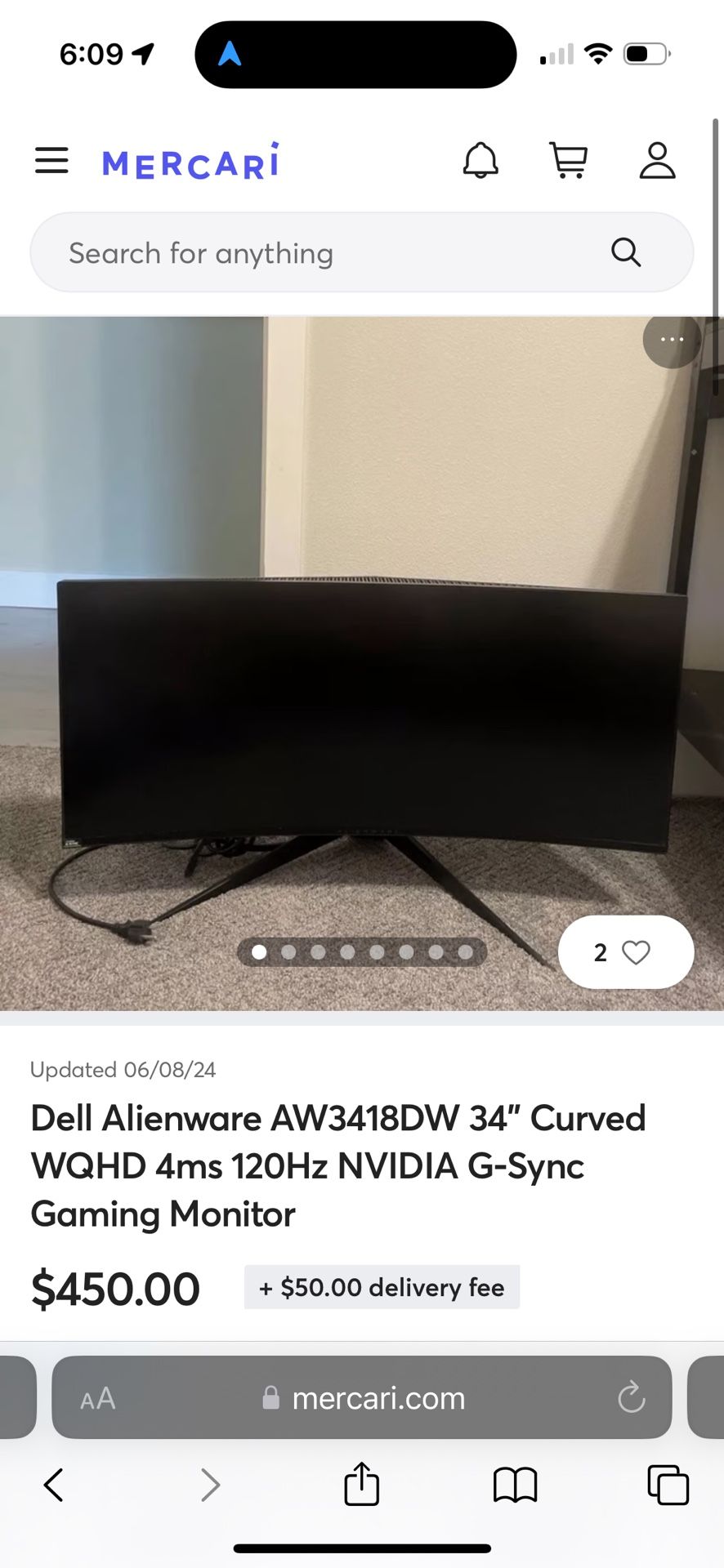 Alienware Aw348DW 34” Curved WQHD 4ms 120Hz NVIDIA G-synch Gaming Monitor