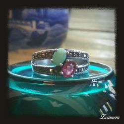 Antique Sterling Silver Ruby & Emerald Ring