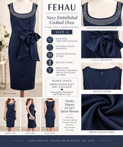 FEHAU Navy Embellished Cocktail Dress – Size 4