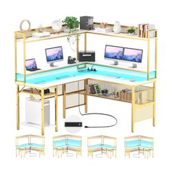 L Shape Computer Desk With Hutch, Shelves For Storage And Monitor Stands