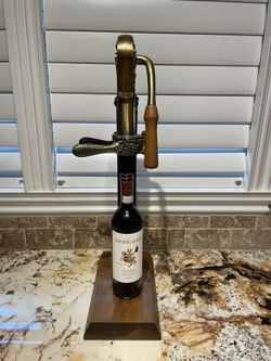 Vintage Rogar Estate Brass Wine Bottle Opener w/Wood Stand Corkscrew Wood Handle