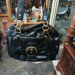  Vintage Coach Satchel Elegant Black Leather Handbag